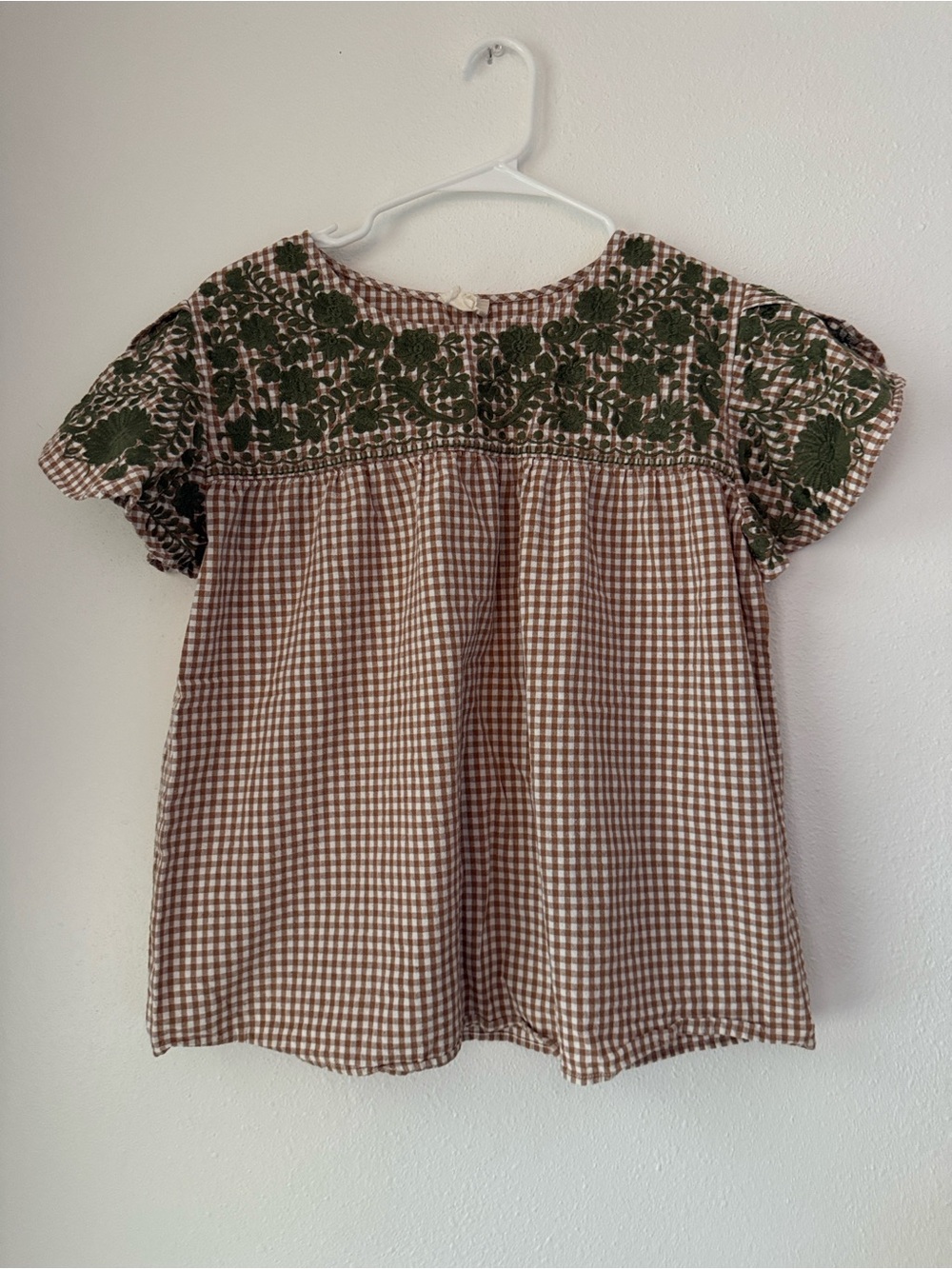 Layerz Clothing 100% Cotton Embroidered Sleeve Gingham Blouse Cottage Boho M